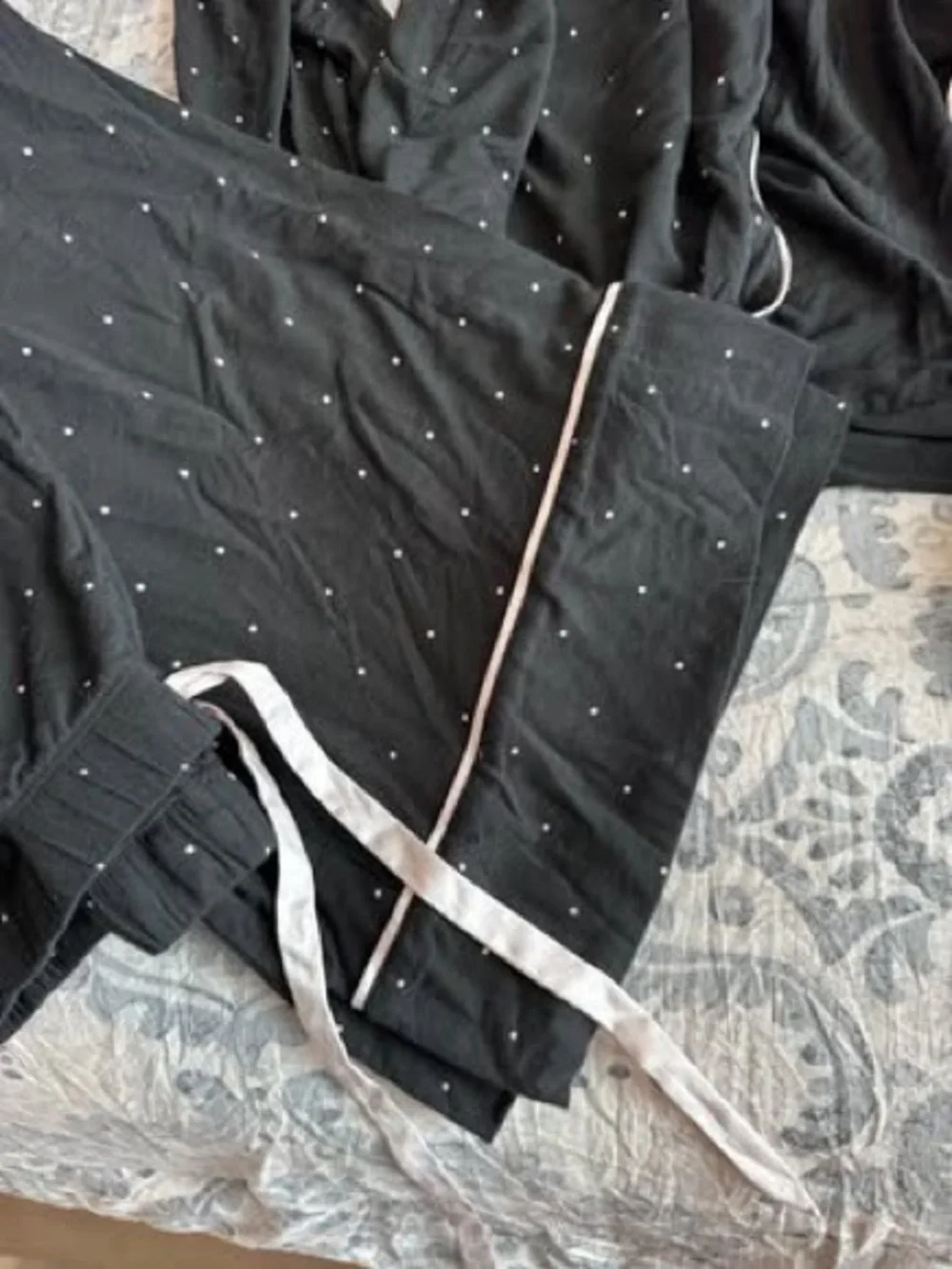 Victoria secret Black Polka Dot Pajama Set with White Piping size Medium
